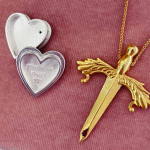 Between Worlds - Heart Locket with Dagger Ruby Silver 925